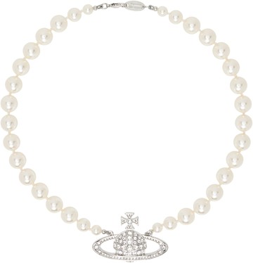 Vivienne Westwood 银色 & 白色 One Row Pearl Bas Relief 颈链