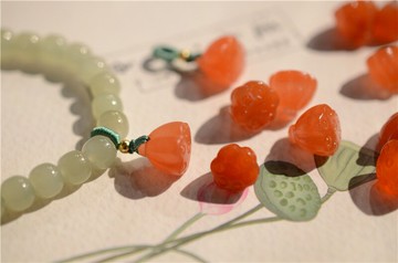 天然高品質四川涼山料櫻桃紅精雕南紅瑪瑙蓮蓬掛件配飾手鏈
