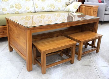 【歐風別館】杜倫正柚木全實木大茶几含椅【基隆至台中免運費】