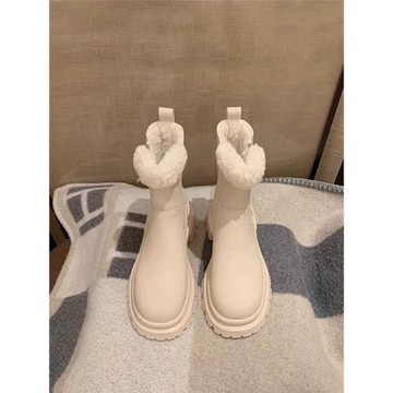 馬丁靴女2025新款冬季加絨皮毛一體棉鞋雪地靴厚底短靴子英倫中筒