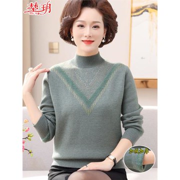 2025新款中年媽媽裝秋冬加絨加厚毛衣中老年女洋氣打底衫保暖上衣