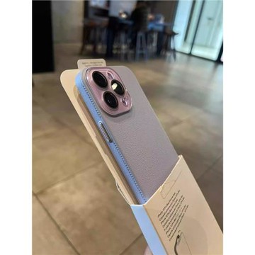 日韓簡約淡紫色荔枝紋理適用蘋果15手機殼全包鏡頭iphone16promax高級感15pro新款15plus小眾13可愛12硬殼14