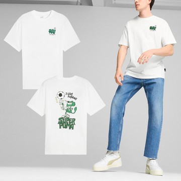 Puma 短袖 Super Puma 男款 白 綠 寬鬆 足球 短T 62911102