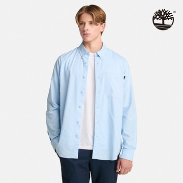 Timberland官方旗艦 男款天藍色長袖牛津襯衫|A6AWMB02