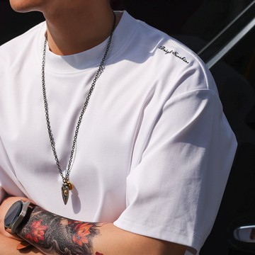 Wuluwear 美式休閒字母刺繡短袖T恤男220g斜紋肌理圓領套頭打底衫