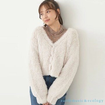 earth music  蓬鬆毛絨V領開襟針織罩衫