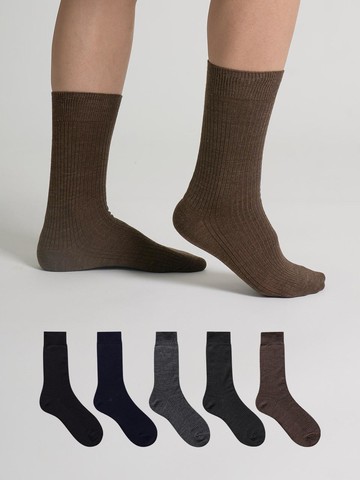5PACK Men's Merino Wool Ribbed Crew Socks