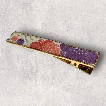 絲綢和服布料髮夾 米白色 梅花圖樣 國產