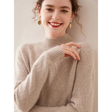 2024秋冬款雙股加厚半高領山羊絨衫女寬松大碼針織打底毛衣女修身