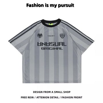 嘻哈hiphop街頭美式復古條紋球衣運動寬松夏短袖T恤男生個性潮流