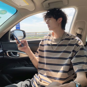 純棉 條紋短袖T恤 優質短袖 圓領 高性價比 T恤男 拼色短袖素面T恤 落肩五分袖短袖 vibe男T恤 CP高