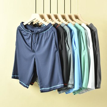 外貿男士網眼寬松款透氣短褲 夏季清涼速干家居褲 系繩款兩側口袋