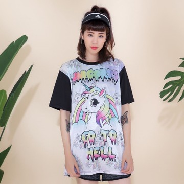 古著 十字獨角小馬彩虹小馬GOTOHELL亮面上衣