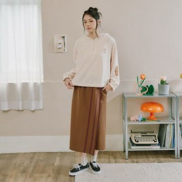 【Dailo】兔兔在哪裡配色半邊褲裙 綠 咖 灰