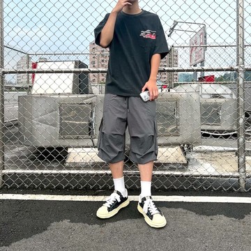 【AMERO】男裝 女裝 尼龍工裝短褲 七分 鬆緊褲頭