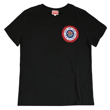 KENZO 2TS075 品牌燙印雙面花卉標誌棉質短T恤.黑