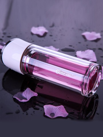 天喜雙層玻璃杯帶蓋便攜過濾茶杯女士辦公水杯子創意水晶杯花茶杯