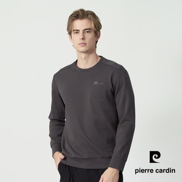 【pierre cardin 皮爾卡登】男款 素色圓領束下擺長袖休閒衫-深灰色 (5255291-98)