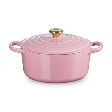 LE CREUSET 典藏琺瑯鑄鐵圓鍋 + 金頭鍋蓋  薔薇粉  1個  22cm
