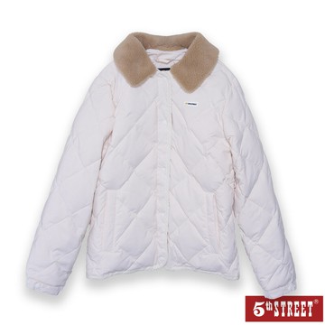 女裝 羽絨外套 格紋 米白 (510603) 【5th STREET】【APP下單享4%回饋】治裝激推 聖誕禮物券 最高折700
