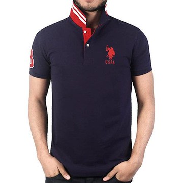 US Polo 2023男時尚大馬球標誌合身深藍色短袖POLO