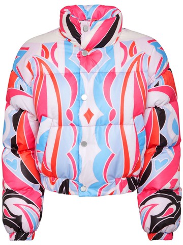 Philipp Plein - graphic-print cropped puffer jacket - women - Nylon - M - Red