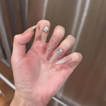 💗台灣出貨💗半手工乳白貓眼氣質穿戴純欲顯白裸爆閃貓眼千金氛圍高階美甲帶鑽