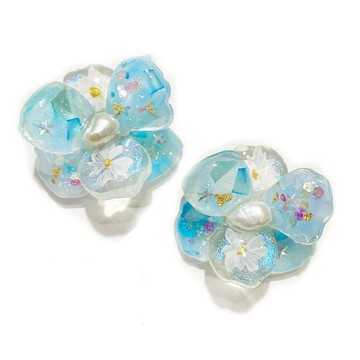 日本樹脂馬卡藍手繪花朵耳環(可改夾)