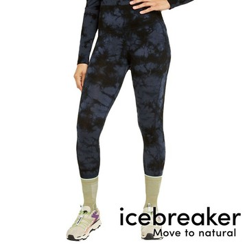 【icebreaker】女羊毛高腰彈性貼身長褲『灰藍/潑墨黑』0A574S 戶外 露營 登山 健行 休閒 時尚 保暖 羊毛 長褲