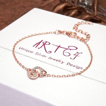 ART64 純銀 緊密相依 純銀手鍊 Taffy系列 925純銀 美鑽款 玫瑰金色 女生手鍊 手銬造型 情人節禮物