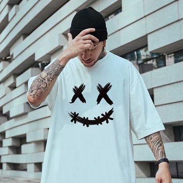 【 M-5XL 可穿100kg】2021新款國潮T恤男胖子男潮流ins男生短袖T恤潮牌寬鬆夏季落肩T恤