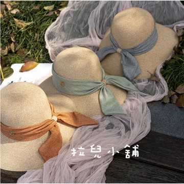 「拉兒小舖」台灣現貨-日單款 韓版 細紙草 草帽   日系風 大沿帽 遮臉帽 蝴蝶結草帽 可折疊 小頭圍