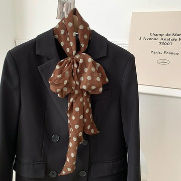 棕色波點絲巾印花高級百搭配飾系脖女2025年新款發帶綁發長條圍巾 鑫弘-素時衣櫥