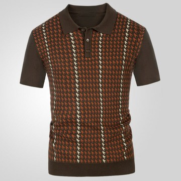 【巴黎精品】現貨+預購 男上衣POLO衫針織衫短袖襯衫針織T恤簡約高彈力修身休閒男裝-千鳥格拼色3色a1ho22