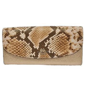 COACH - 蛇紋皮革翻蓋長夾 (金)