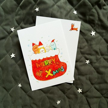 襪襪裡面是誰呀－黃蕉星的聖誕卡 明信片