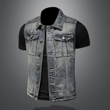 漫威毒液歐美水洗做舊復古經典牛仔背心男青年街頭帥氣外套潮翻領