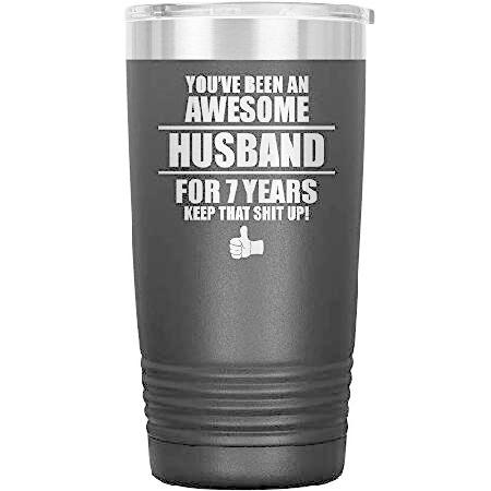 7th Wedding Anniversary Tumbler Travel Mug Coffee Cup Seven Seventh Year Funny For Husband Men Him Q-83W (20oz, Black)