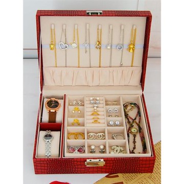 首飾盒帶鎖手表盒戒指袖扣手鐲飾品項鏈收納盒雙層帶歐式珠寶龍年