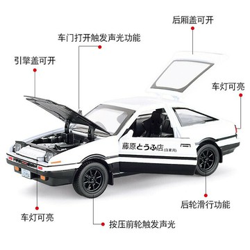 模型車1:32 藤原拓海周董 頭文字D Toyota AE86 仿真汽車模型 合金車模 回力開門 收藏擺件生日聖誕節禮物