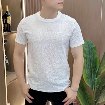 夏季泡泡紗肌理感繡標圓領男士短袖t恤 短袖百搭輕奢舒適短T