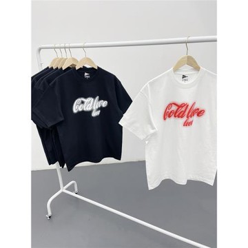 國潮純棉厚實男款眩暈發泡印花潮牌小領口落肩袖寬松情侶短袖T恤