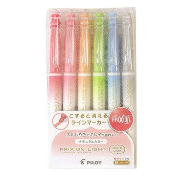 PILOT FRIXION Light 自然色系螢光魔擦筆-6色組(SFL-60SL-N-S6)可擦拭淡色螢光筆