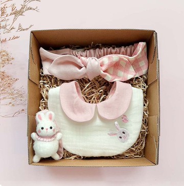 兔寶寶刺繡(粉) 兔子自選多件組彌月禮  周歲禮