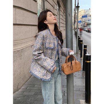 藍色小香風外套女短款2025早秋新款小個子法式氣質名媛設計感上衣