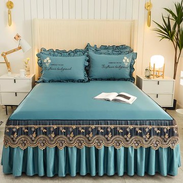 歐式純色花邊床罩單件蕾絲1.8床裙磨毛床套席夢思防滑保護套罩套