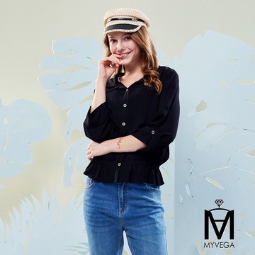 【MA】雙層剪裁垂墜雪紡襯衫-黑