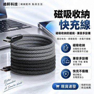 隔日到貨 磁吸收納數据綫 Type-C 快充線 車載充電線 充電線 適用於 iPhone 18 17 OPPO iPad