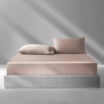 Betrise 貝翠絲 素色系列 300織紗100%純天絲床包枕套組  薄床包 + 薄枕套2個  雙人  焦糖咖