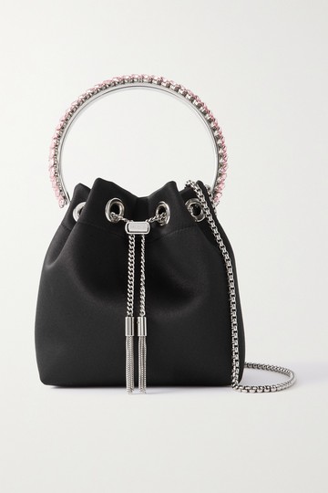 Jimmy Choo - Bon Bon Crystal-embellished Satin Bucket Bag - Black - one size
